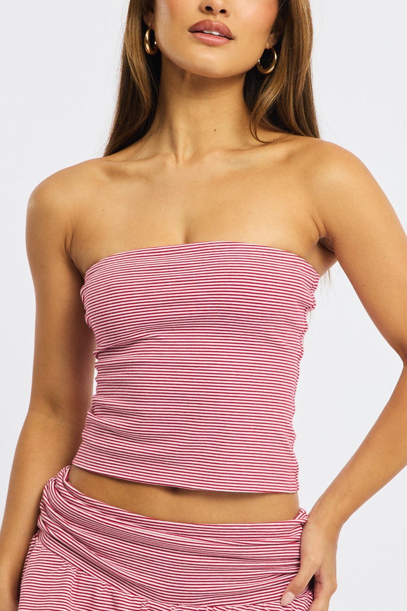 Red Stripe Striped Bandeau Top for Ally Fashion