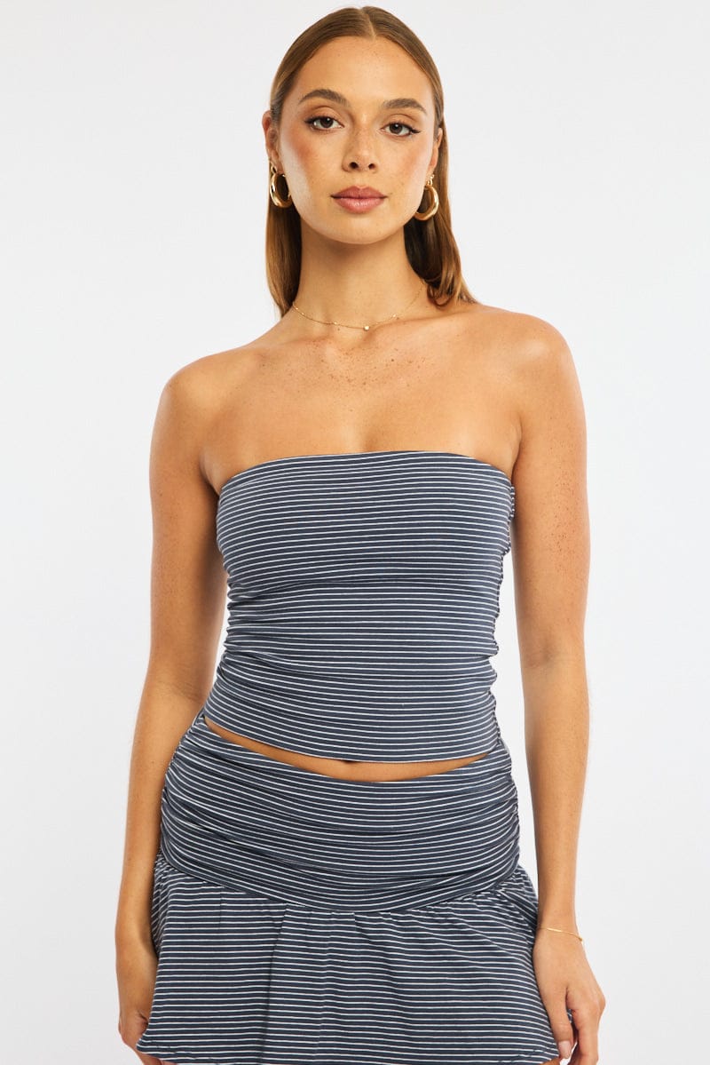 Blue Stripe Striped Bandeau Top for Ally Fashion