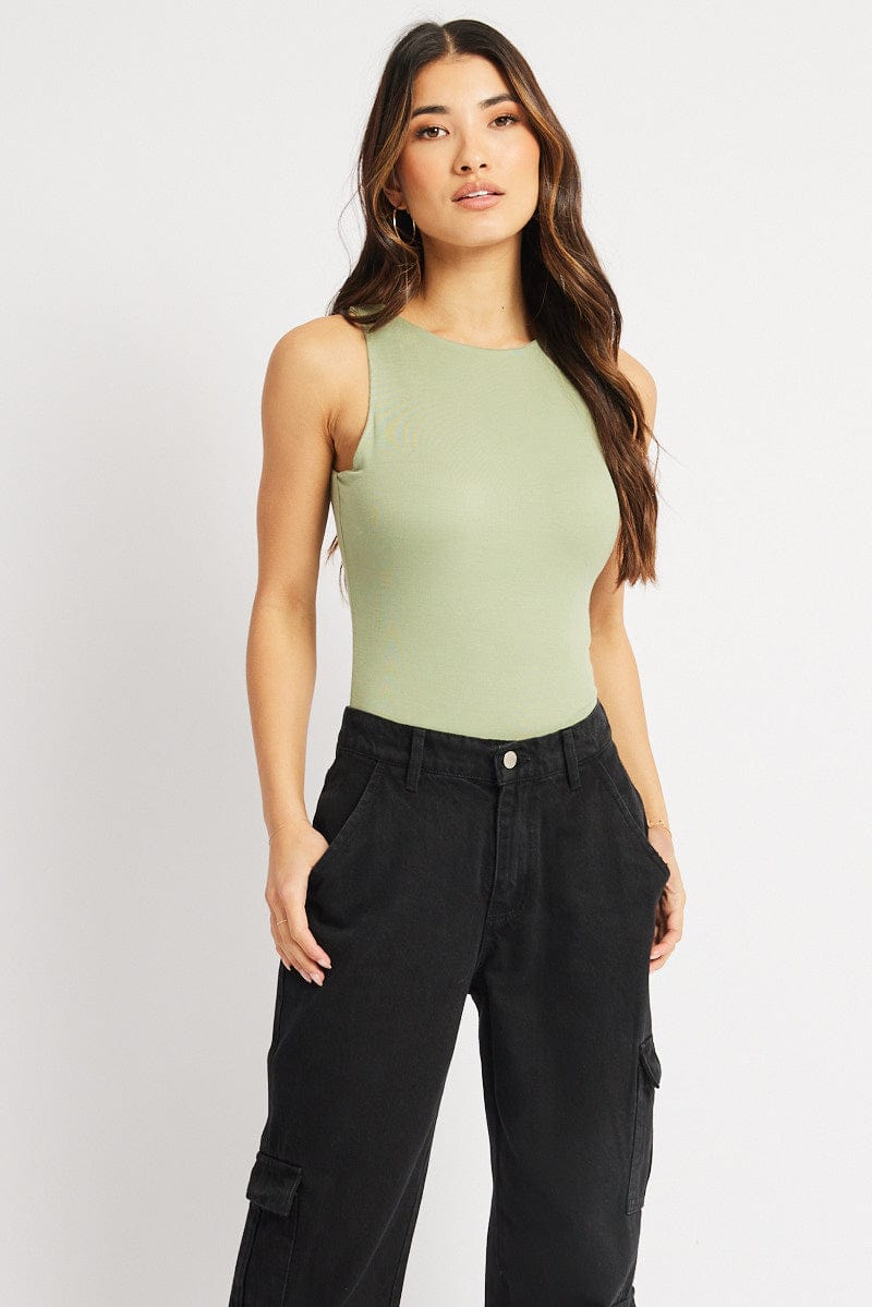 Green Bodysuit Boat Neck Modal for Ally Fashion