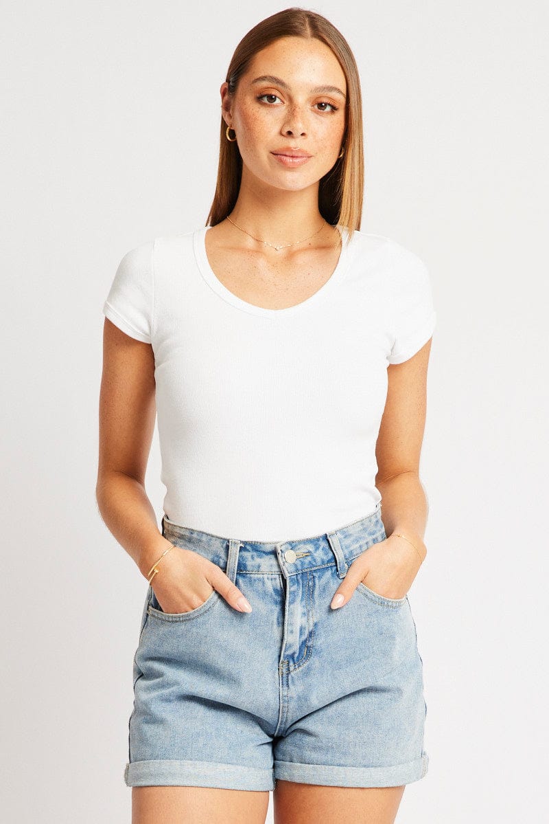 White T Shirt Short Sleeve V Neck for Ally Fashion