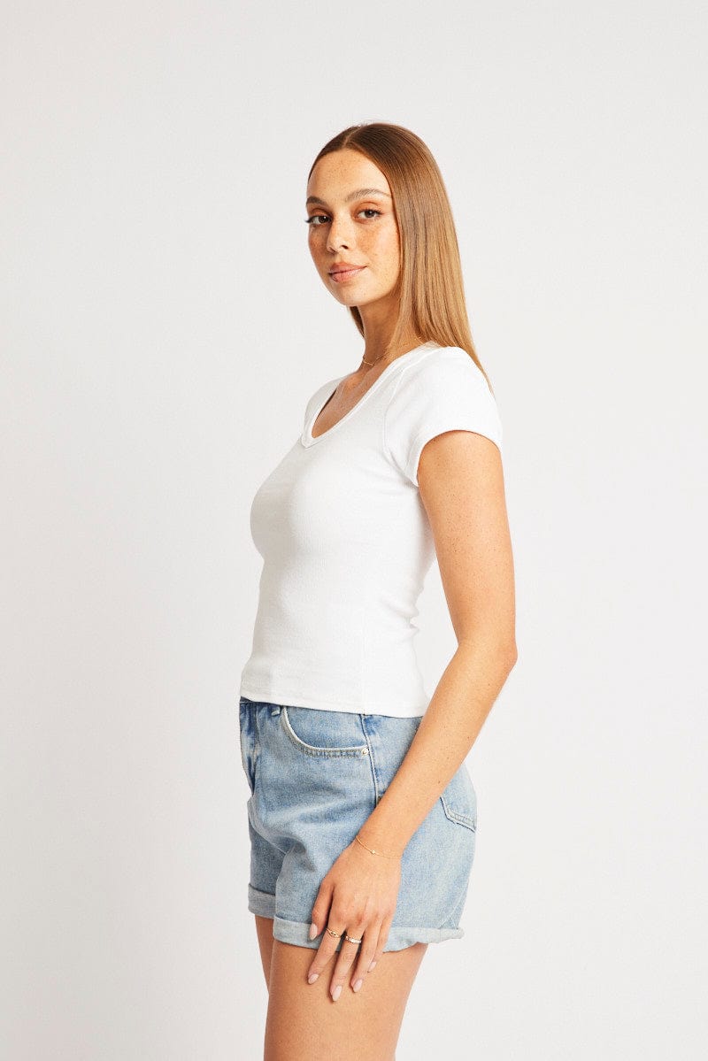 White T Shirt Short Sleeve V Neck for Ally Fashion