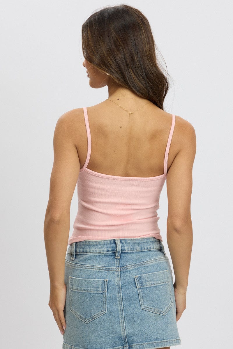 Pink Singlet Top Round Neck for Ally Fashion