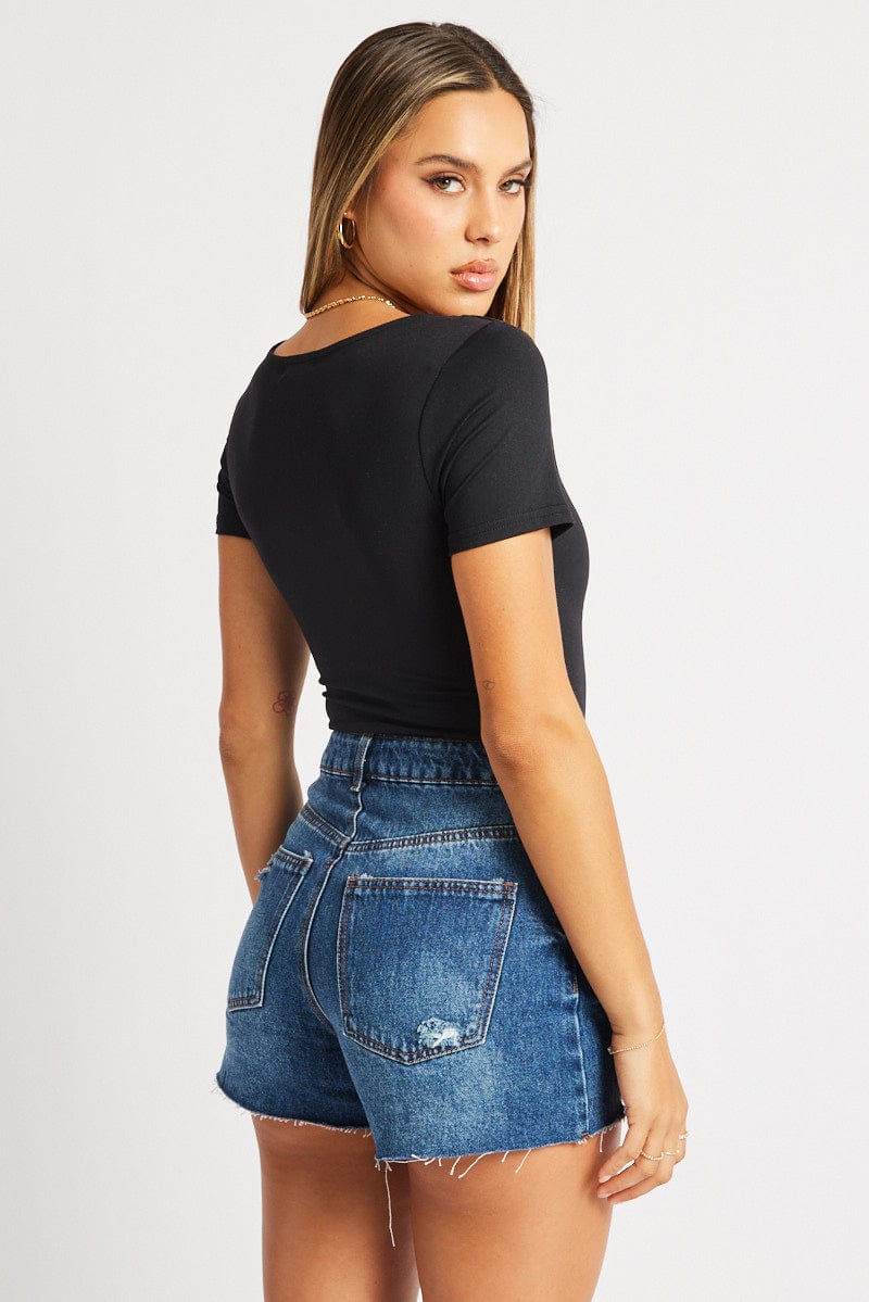 Black Bodysuit Short Sleeve Supersoft for Ally Fashion