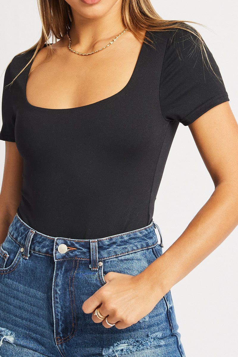 Black Bodysuit Short Sleeve Supersoft for Ally Fashion