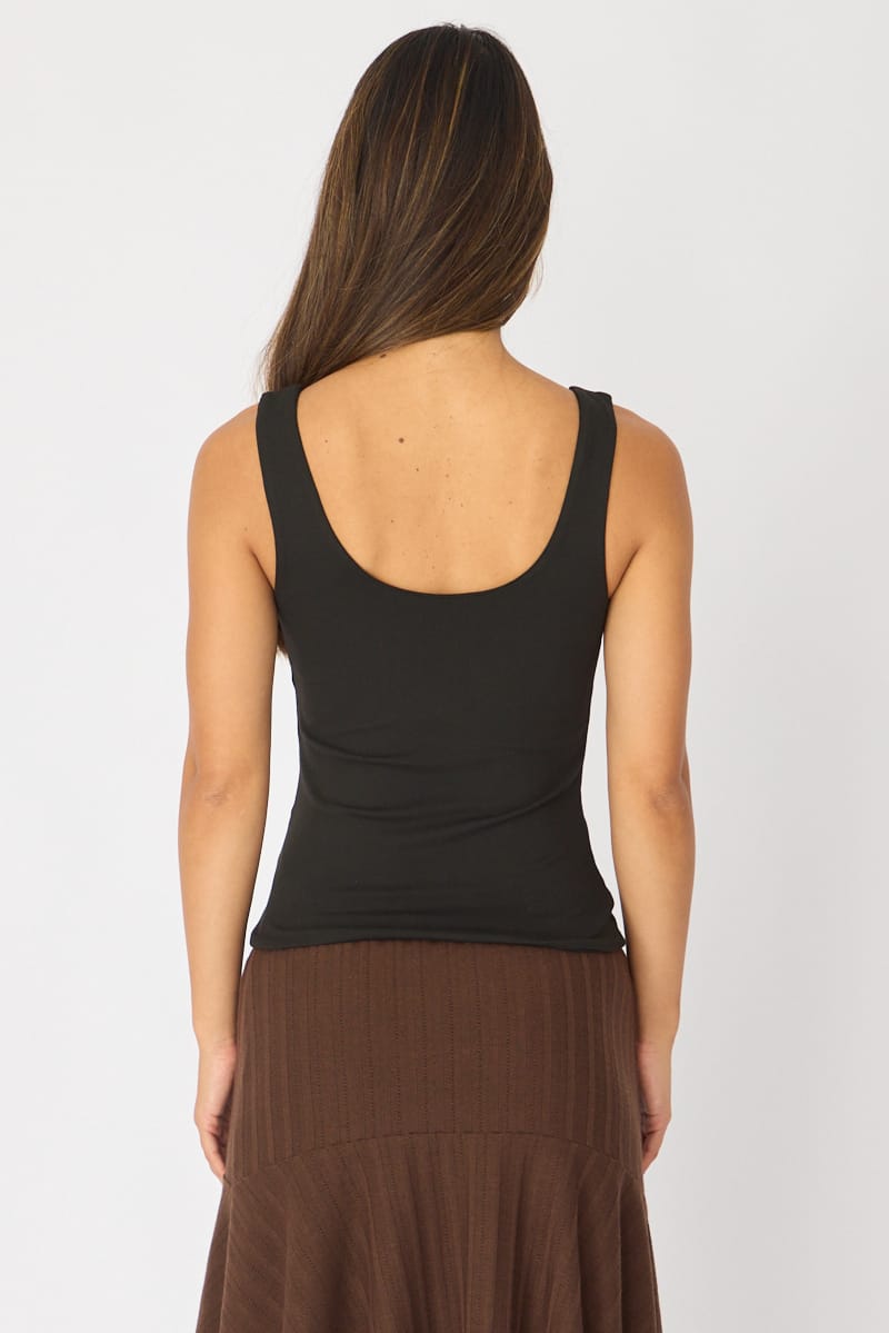 Black Sleeveless Scoop Neck Tank Top for Ally Fashion
