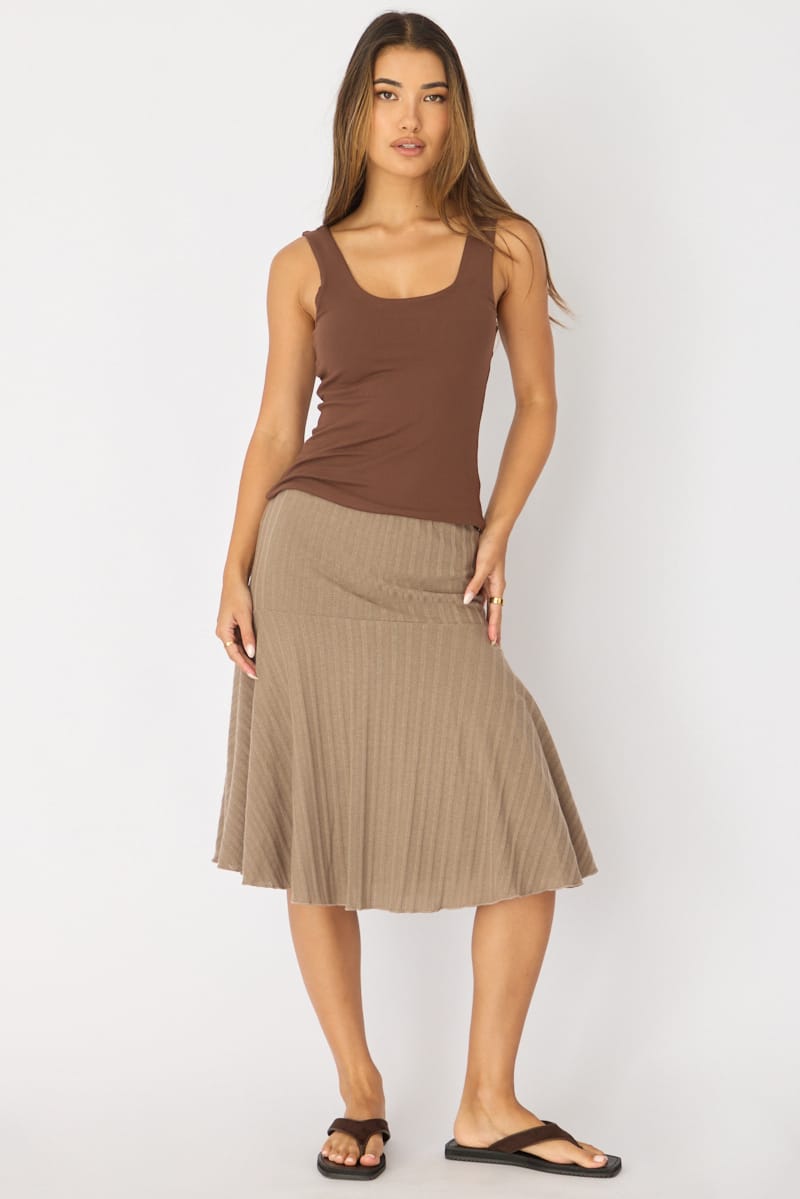 Brown Sleeveless Scoop Neck Tank Top for Ally Fashion