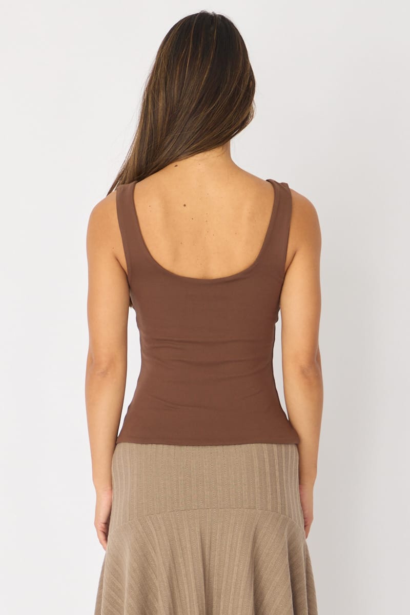 Brown Sleeveless Scoop Neck Tank Top for Ally Fashion