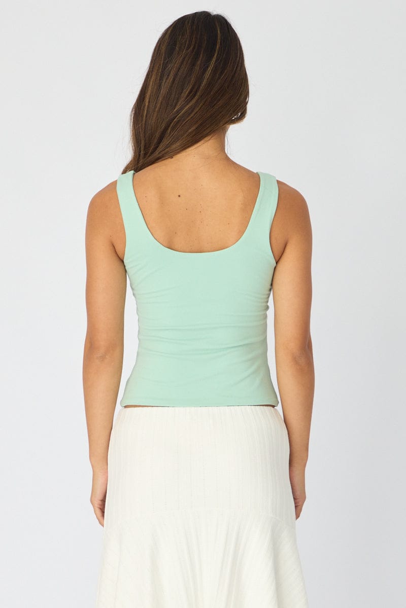 Green Sleeveless Scoop Neck Tank Top for Ally Fashion