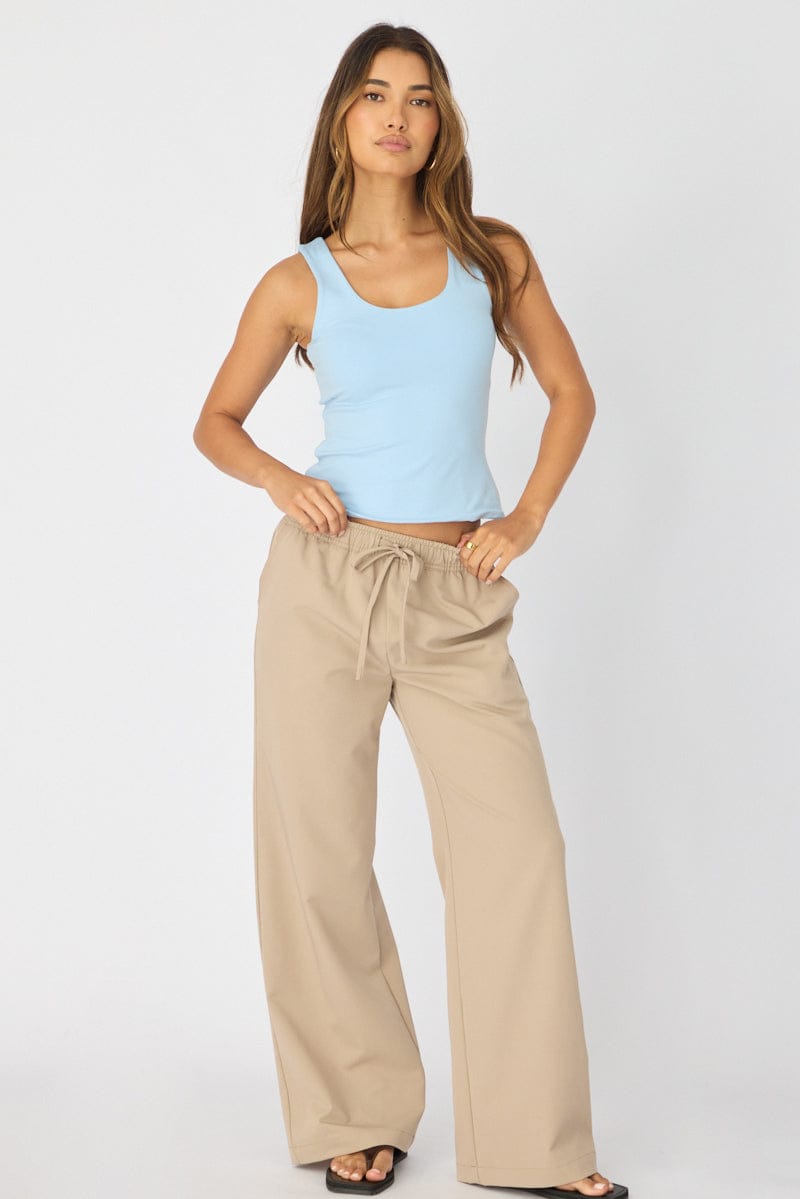 Blue Sleeveless Scoop Neck Tank Top for Ally Fashion