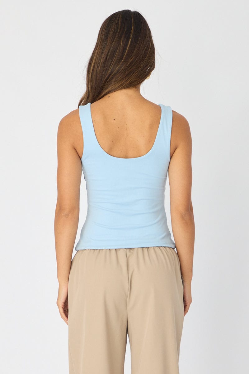 Blue Sleeveless Scoop Neck Tank Top for Ally Fashion