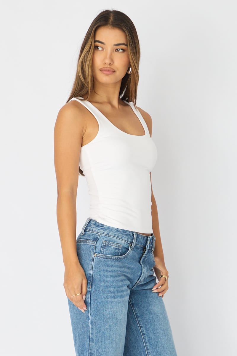 White Sleeveless Scoop Neck Tank Top for Ally Fashion
