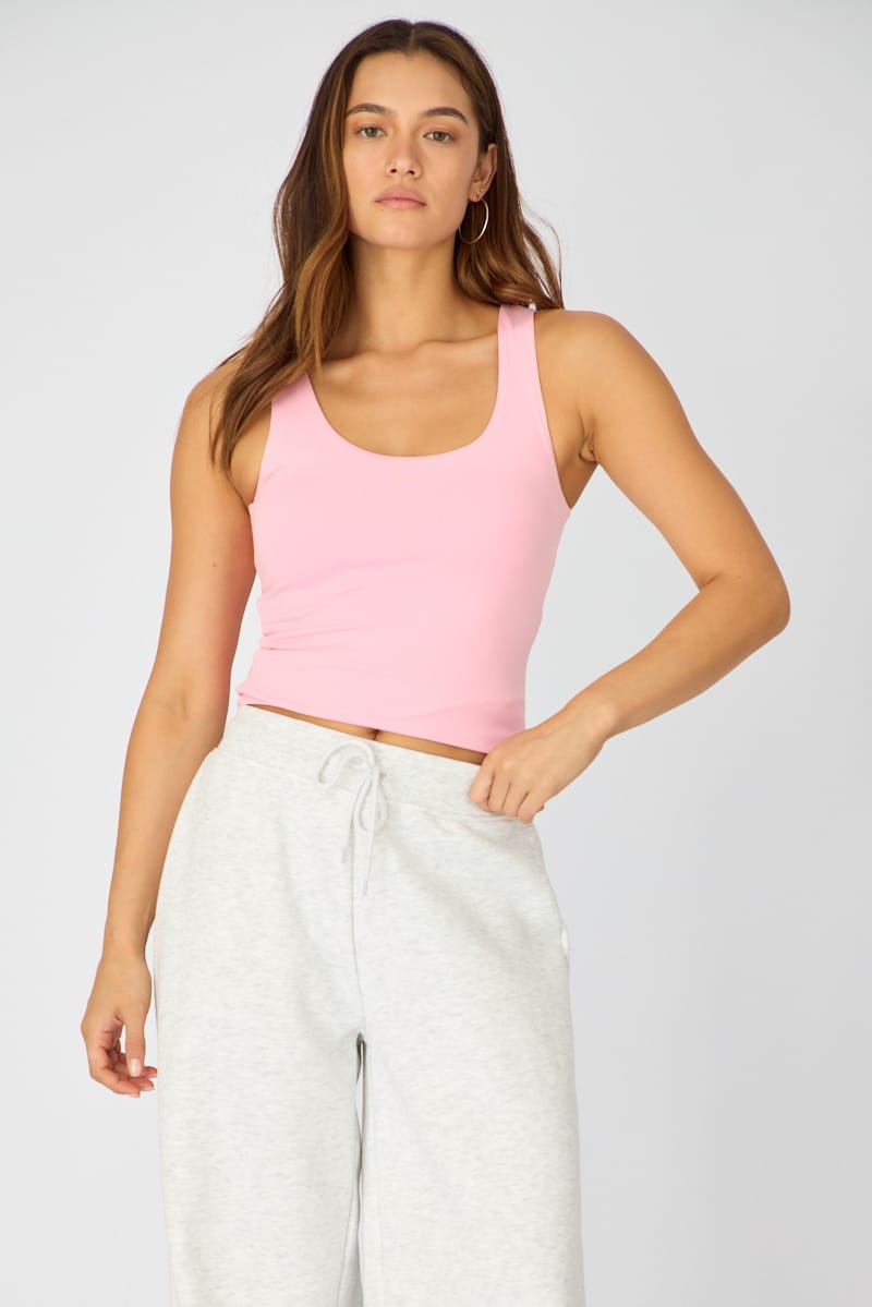 Pink Sleeveless Scoop Neck Tank Top for Ally Fashion