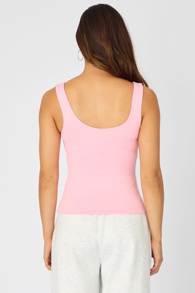 Pink Sleeveless Scoop Neck Tank Top for Ally Fashion