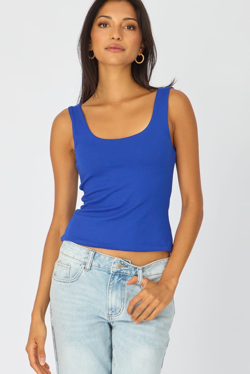Ally Fashion cobalt blue sleeveless scoop neck slim fit tank top