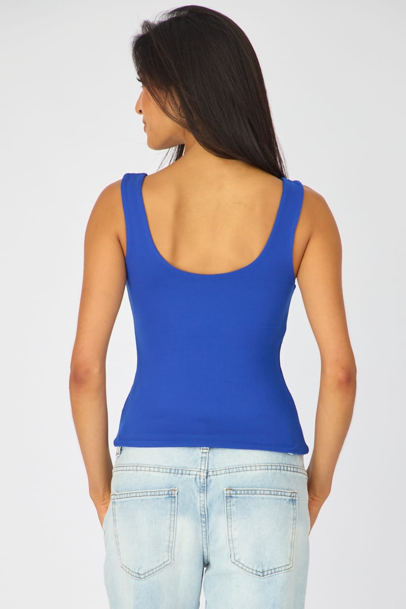 Blue Sleeveless Scoop Neck Tank Top for Ally Fashion