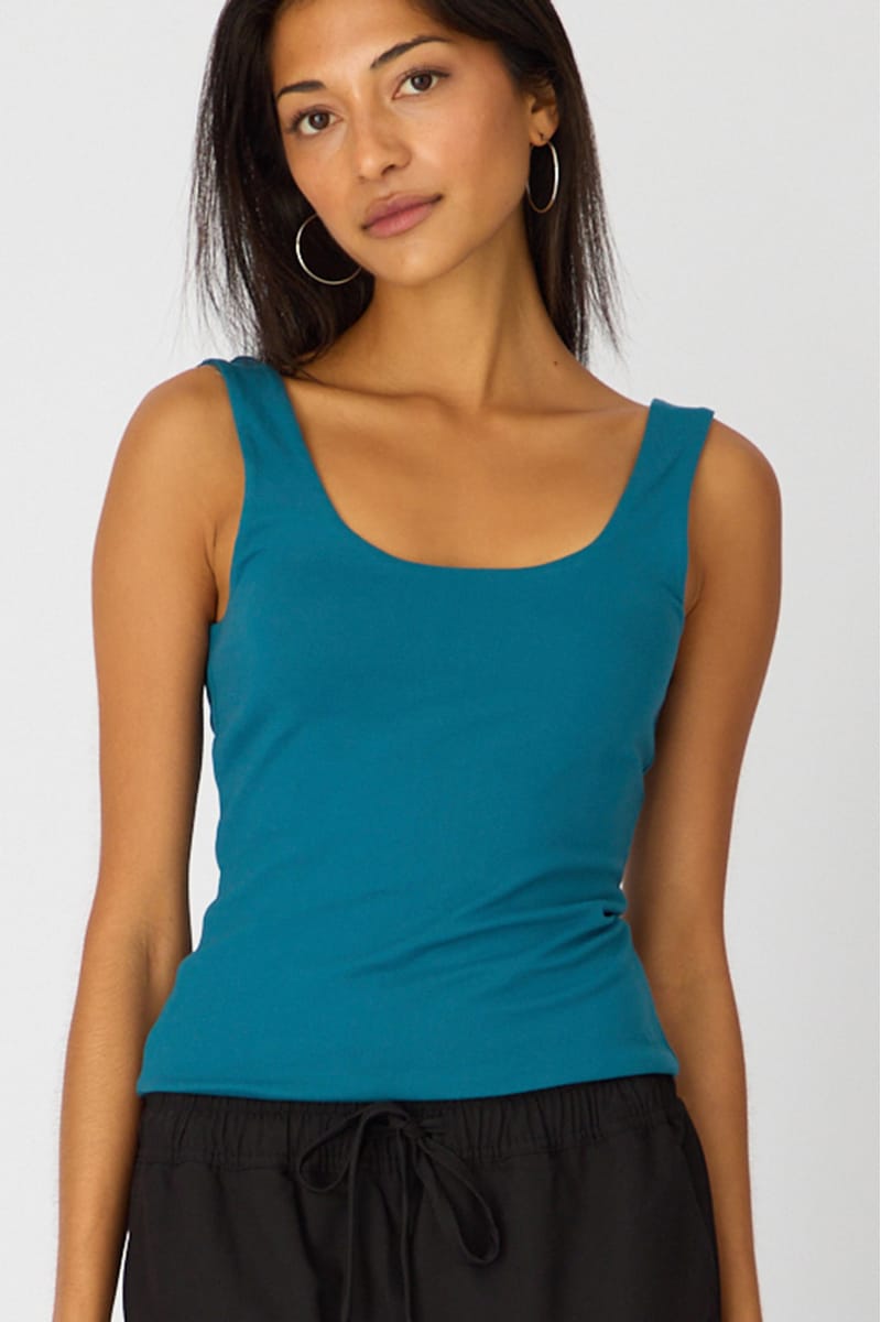 Blue Sleeveless Scoop Neck Tank Top for Ally Fashion