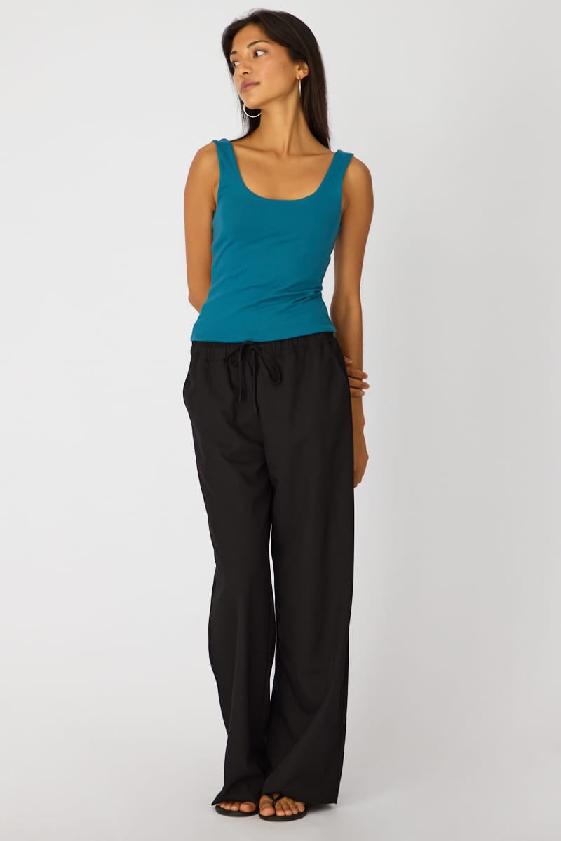 Blue Sleeveless Scoop Neck Tank Top for Ally Fashion