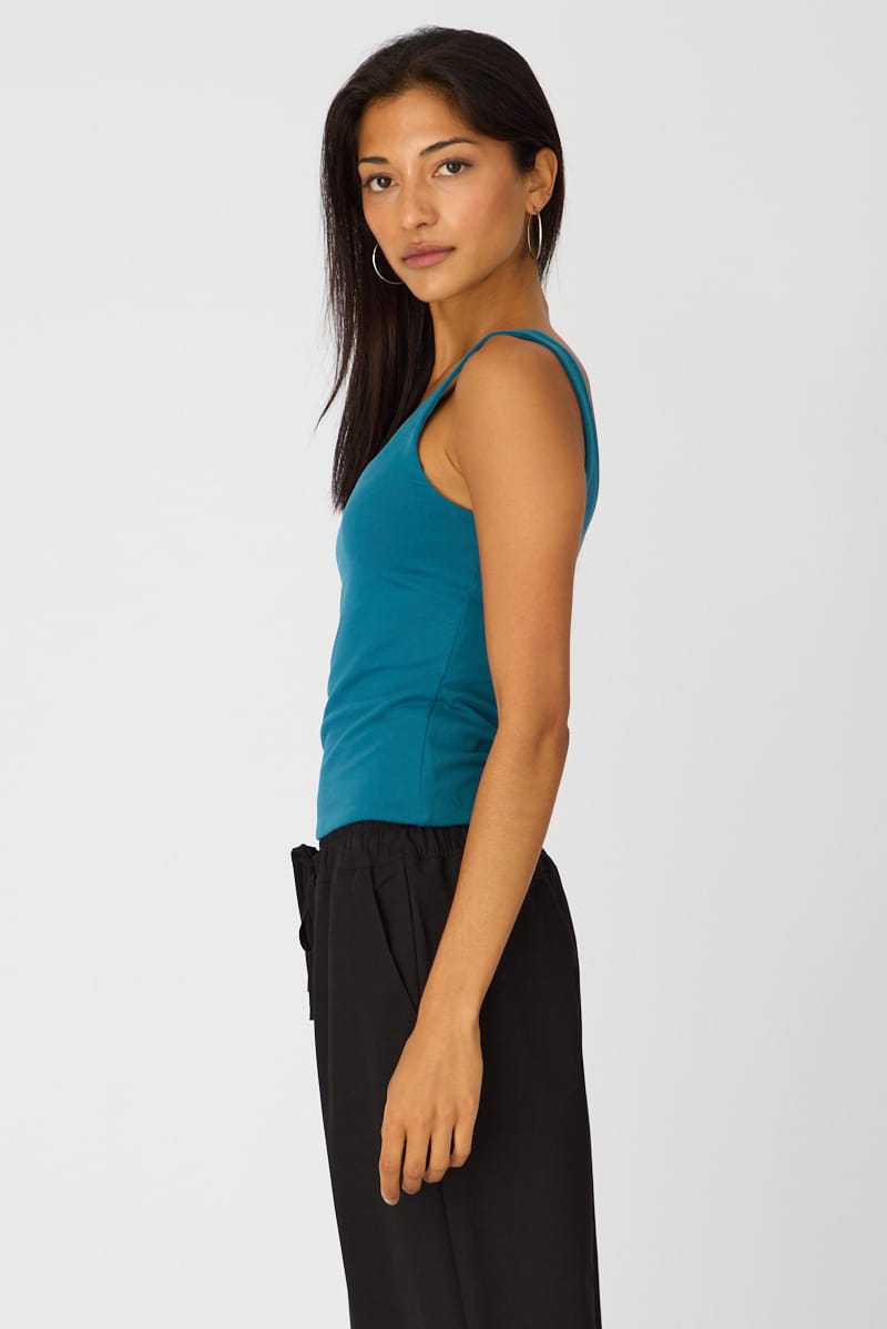 Blue Sleeveless Scoop Neck Tank Top for Ally Fashion
