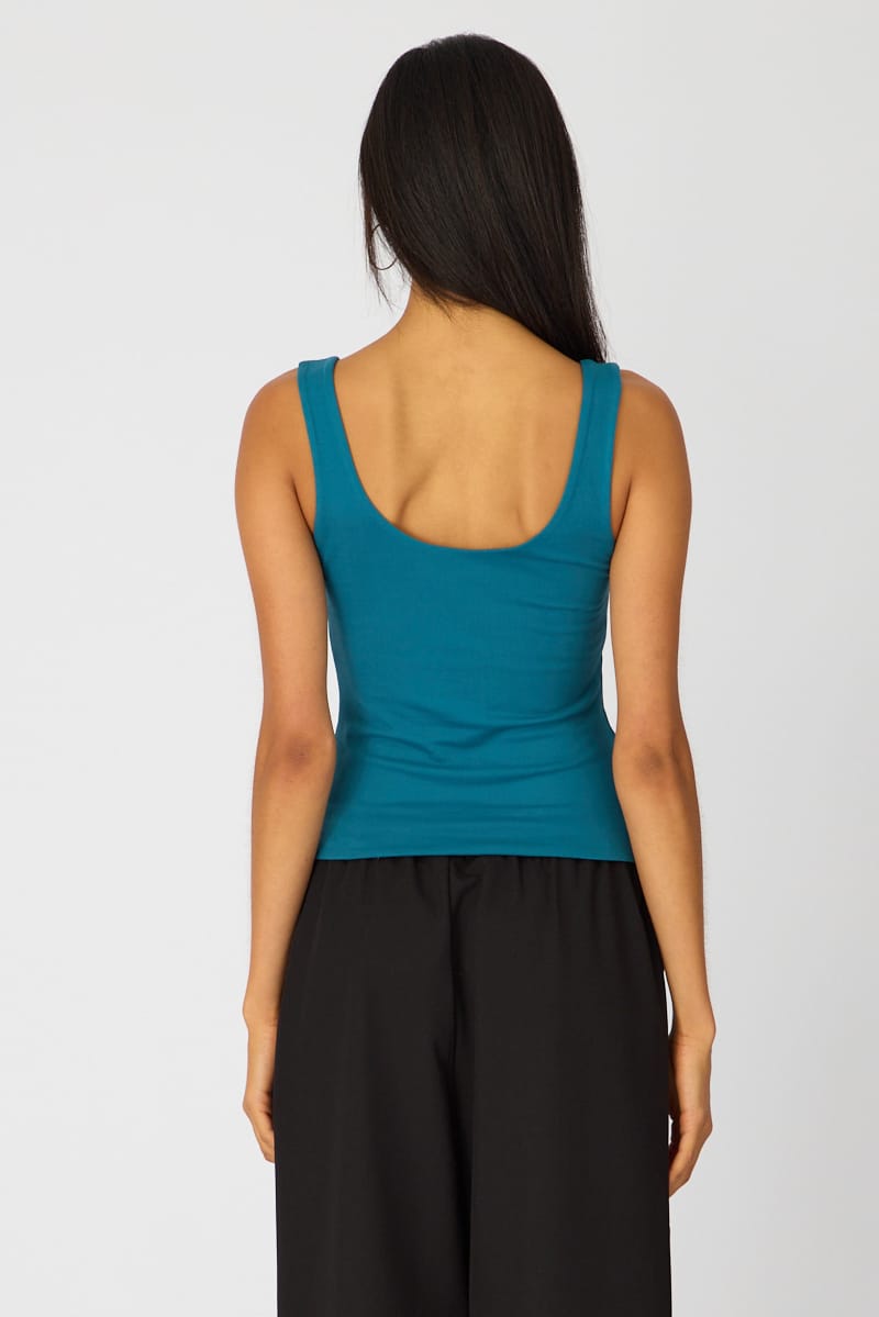 Blue Sleeveless Scoop Neck Tank Top for Ally Fashion