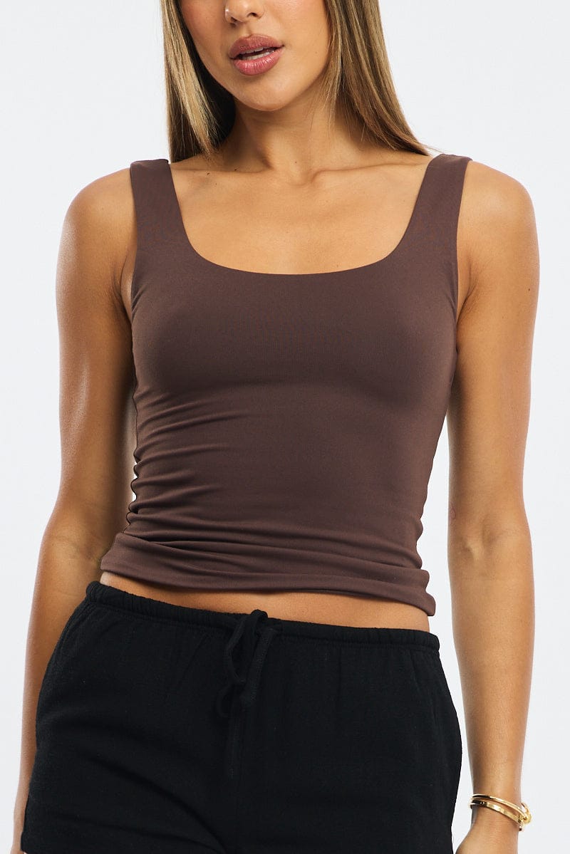 Brown Supersoft Top U Neck Sleeveless for Ally Fashion