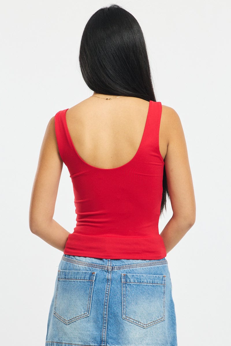 Red Supersoft Top U Neck Sleeveless for Ally Fashion