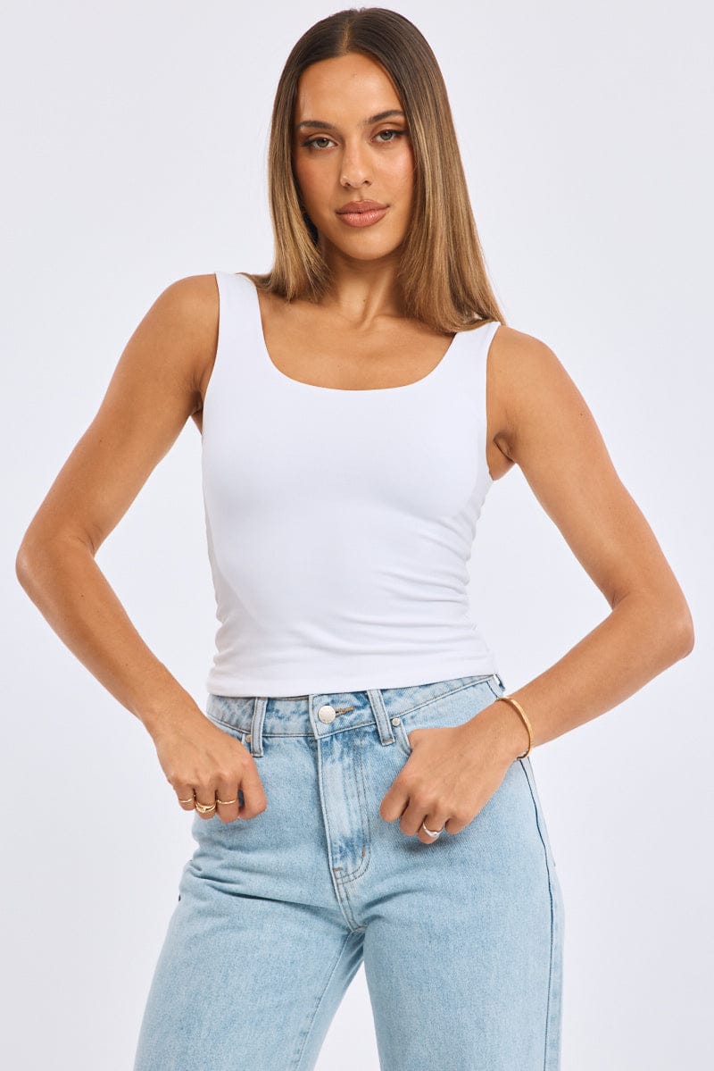 White Supersoft Top U Neck Sleeveless for Ally Fashion