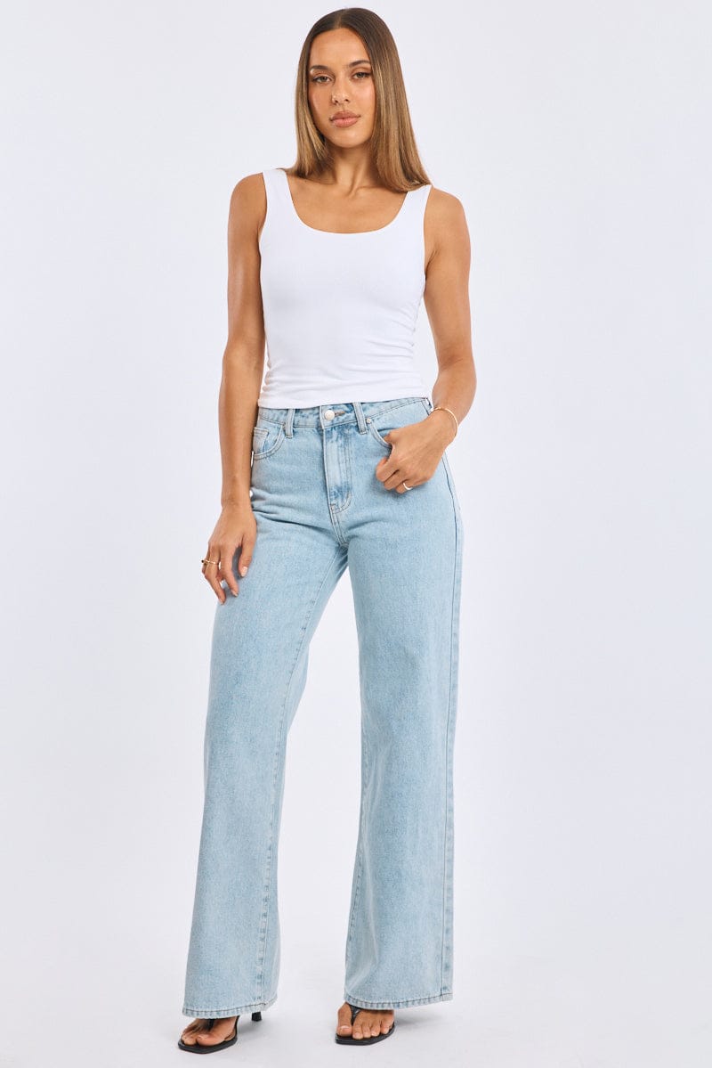 White Supersoft Top U Neck Sleeveless for Ally Fashion