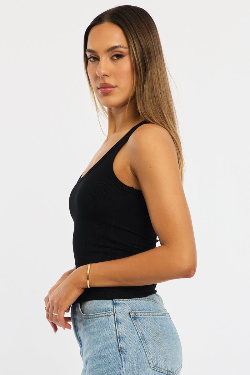 Black Relaxed Fit Sleeveless Tank Top