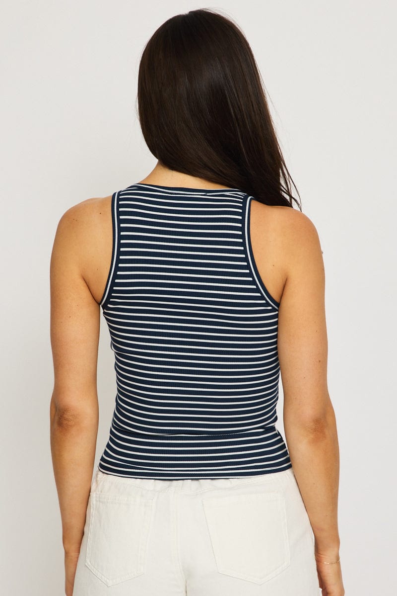 Blue Stripe Striped Tank Sleeveless for Ally Fashion