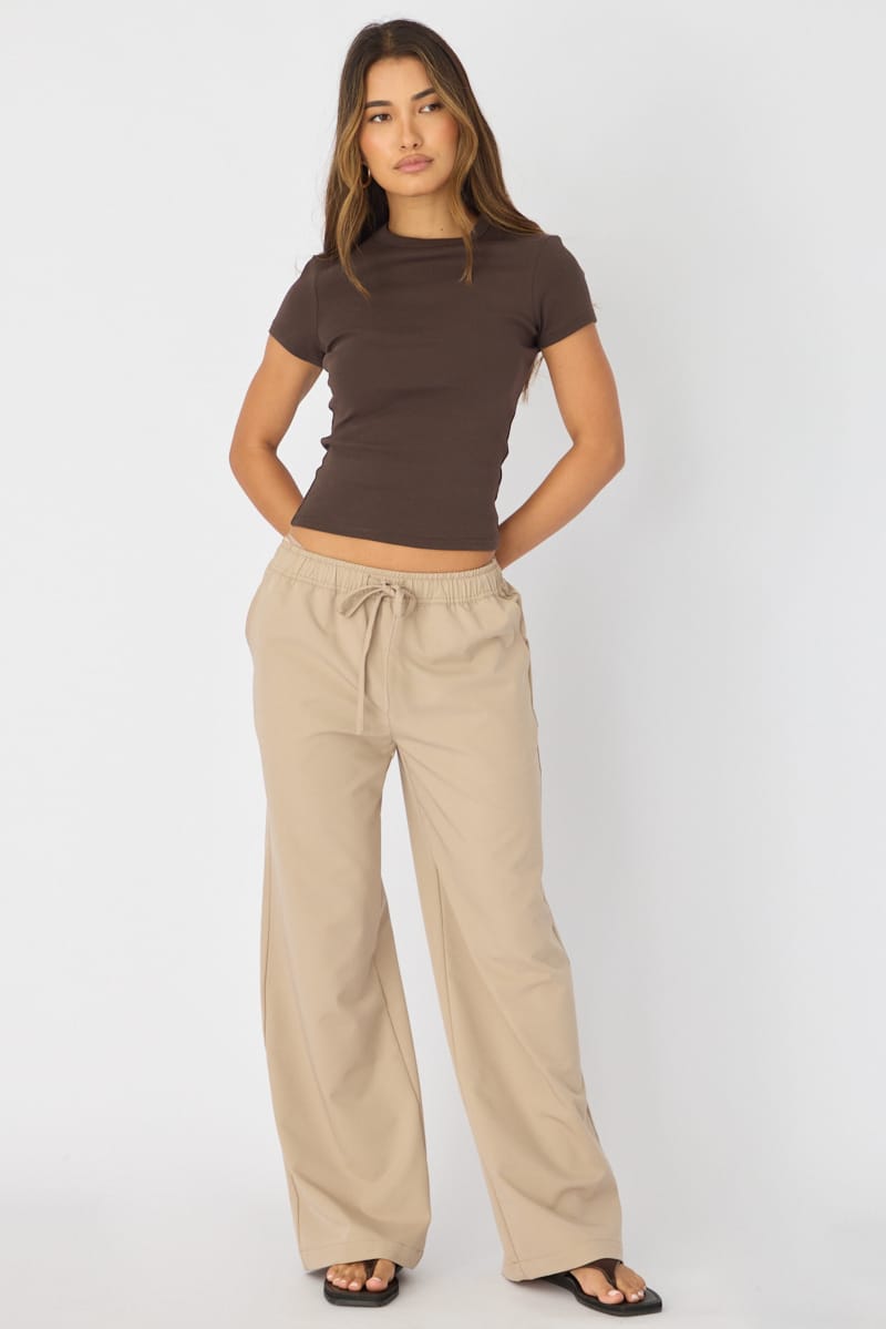 Brown T-shirt Short Sleeve Crew Neck for Ally Fashion