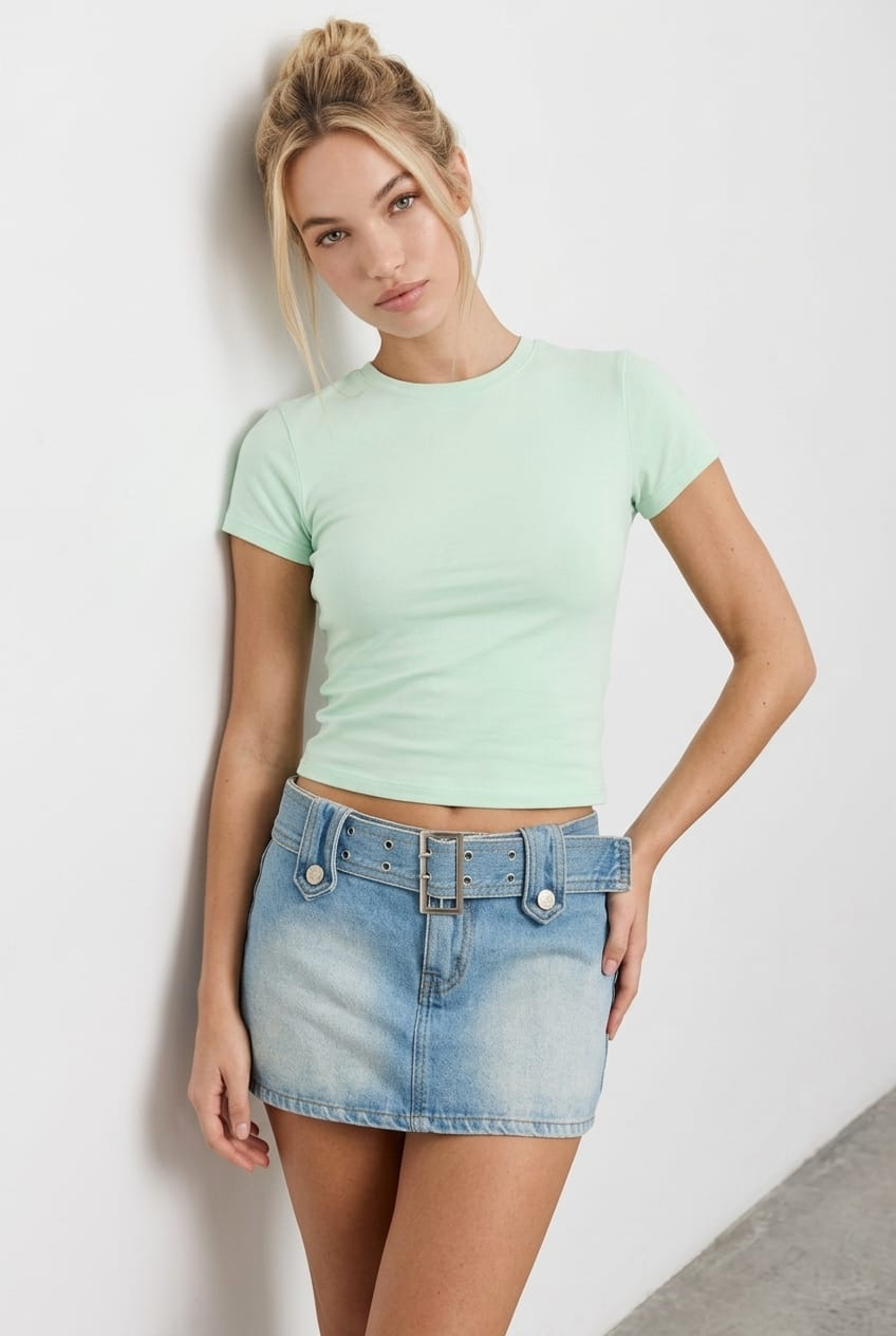 Green T-shirt Short Sleeve Crew Neck for Ally Fashion