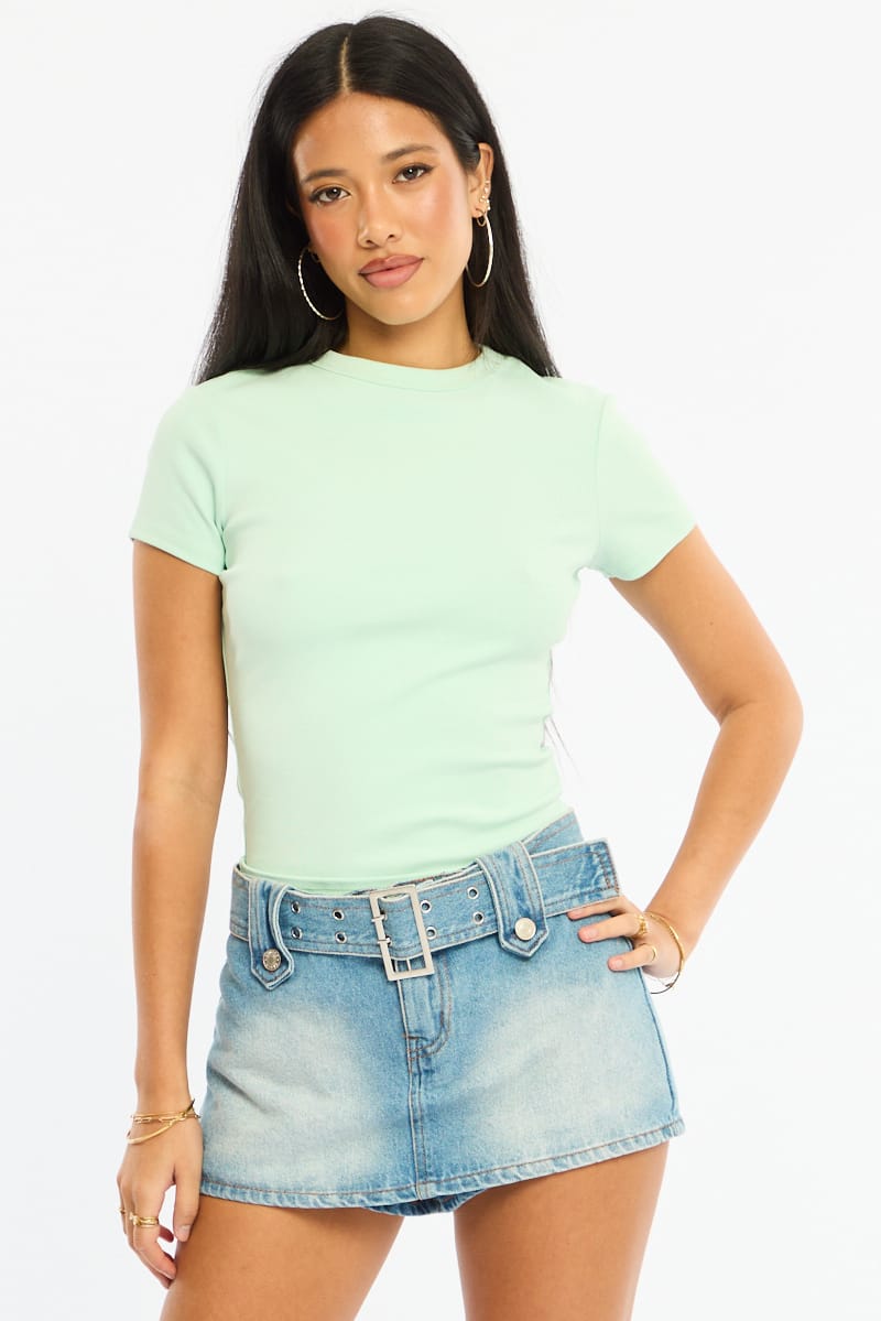 Green T-shirt Short Sleeve Crew Neck for Ally Fashion