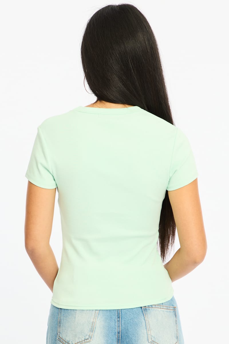 Green T-shirt Short Sleeve Crew Neck for Ally Fashion