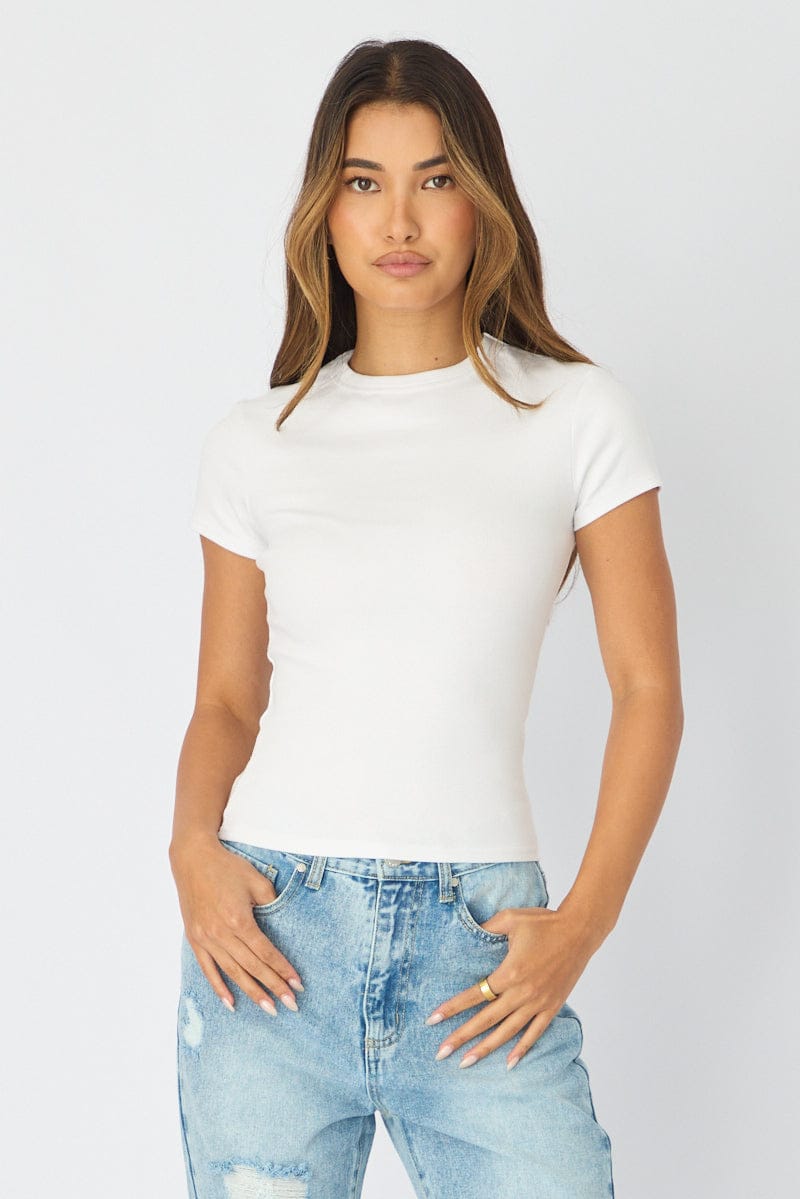 White T-shirt Short Sleeve Crew Neck for Ally Fashion