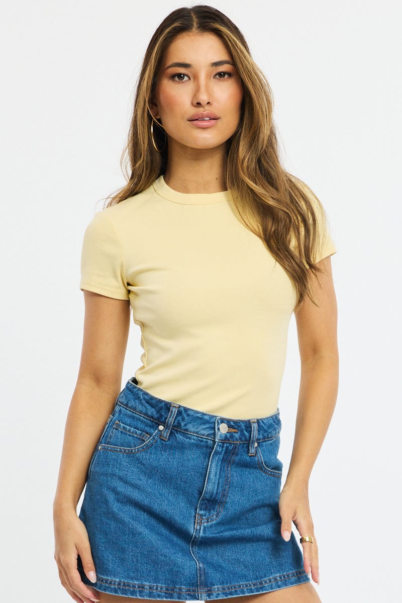 Yellow T-shirt Short Sleeve Crew Neck for Ally Fashion