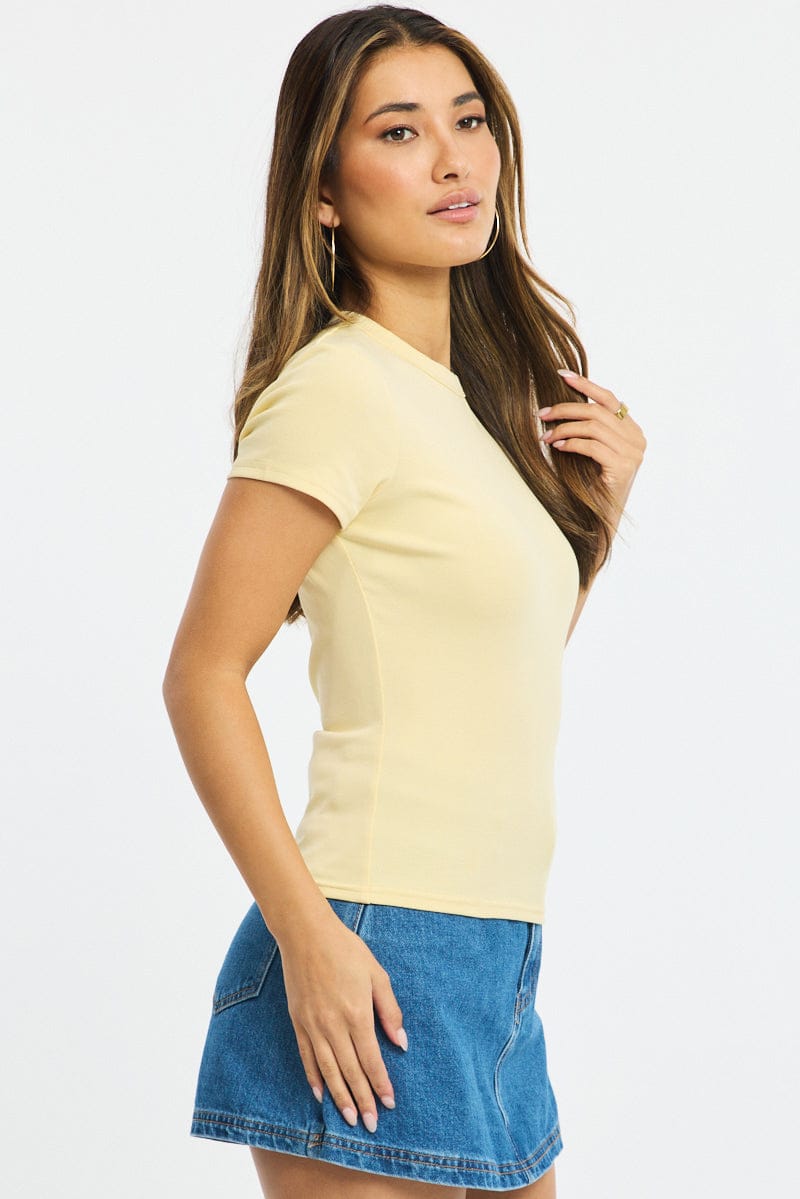 Yellow T-shirt Short Sleeve Crew Neck for Ally Fashion