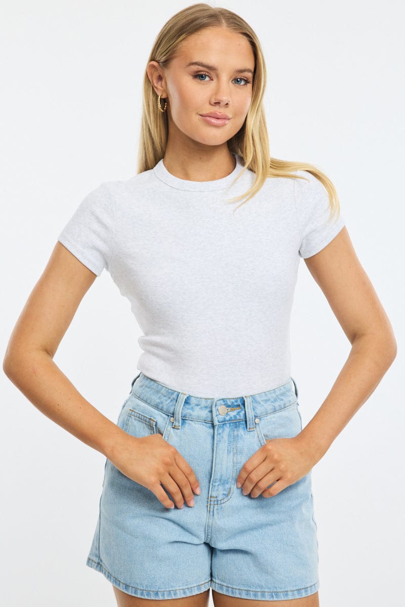 Grey T-shirt Short Sleeve Crew Neck for Ally Fashion