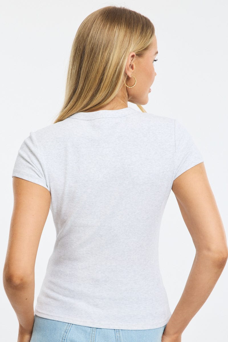 Grey T-shirt Short Sleeve Crew Neck for Ally Fashion