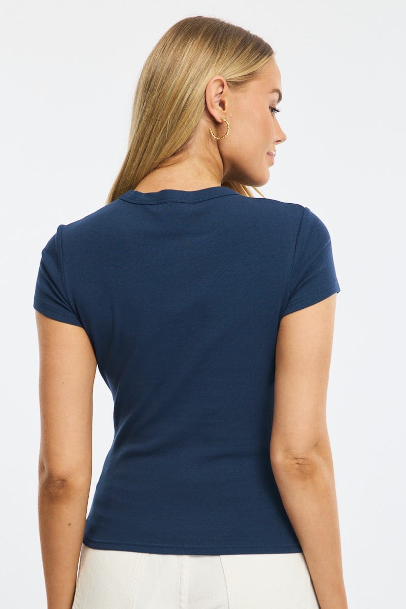 Blue T-shirt Short Sleeve Crew Neck for Ally Fashion