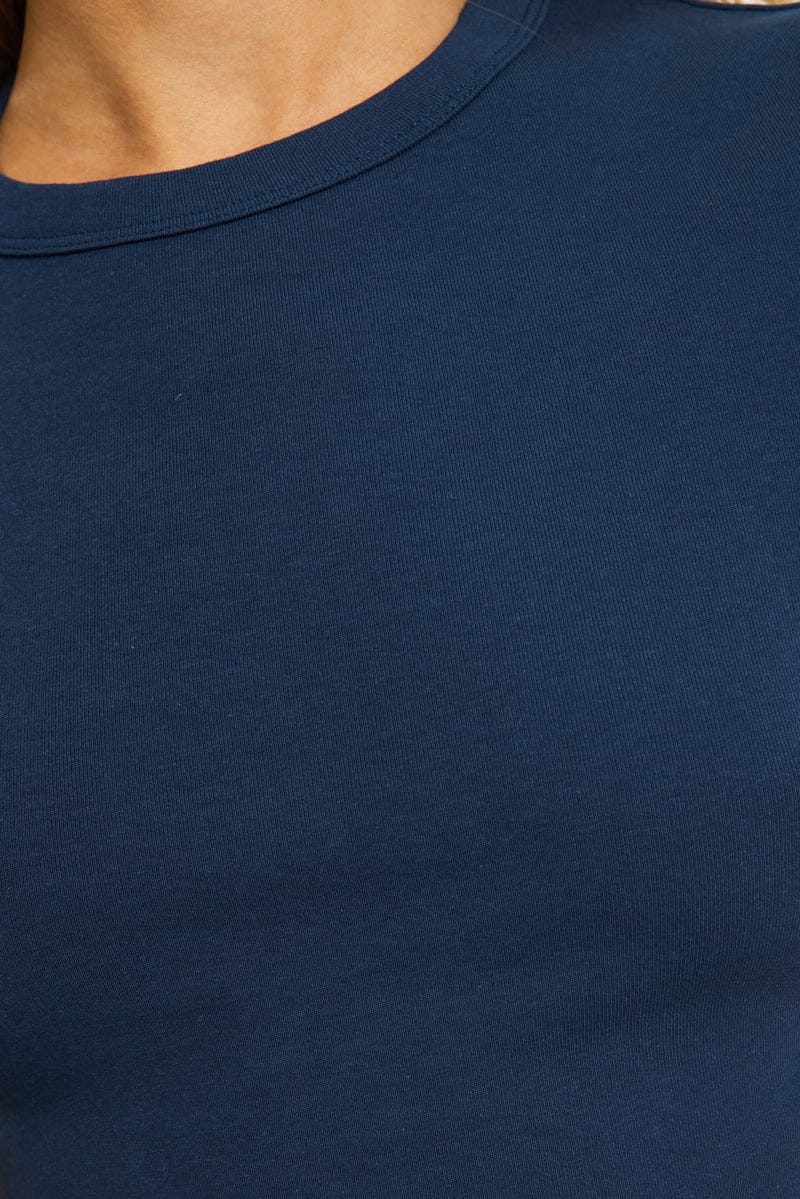 Blue T-shirt Short Sleeve Crew Neck for Ally Fashion