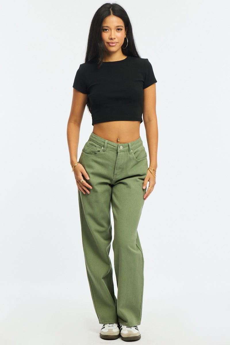Black Cropped T-shirt Short Sleeve Crew Neck for Ally Fashion