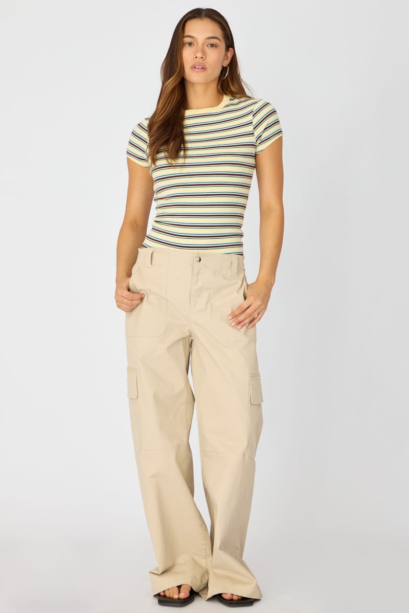 Yellow Stripe Stripe Tshirt Short Sleeve for Ally Fashion