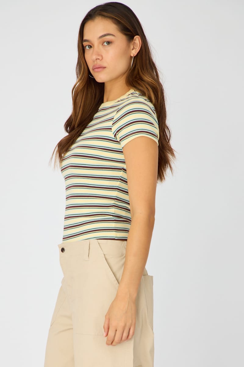 Yellow Stripe Stripe Tshirt Short Sleeve for Ally Fashion