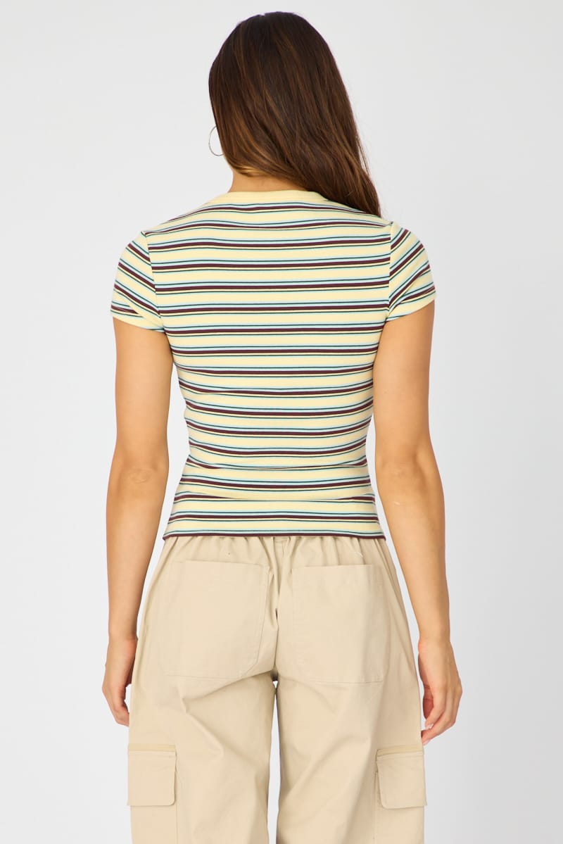 Yellow Stripe Stripe Tshirt Short Sleeve for Ally Fashion