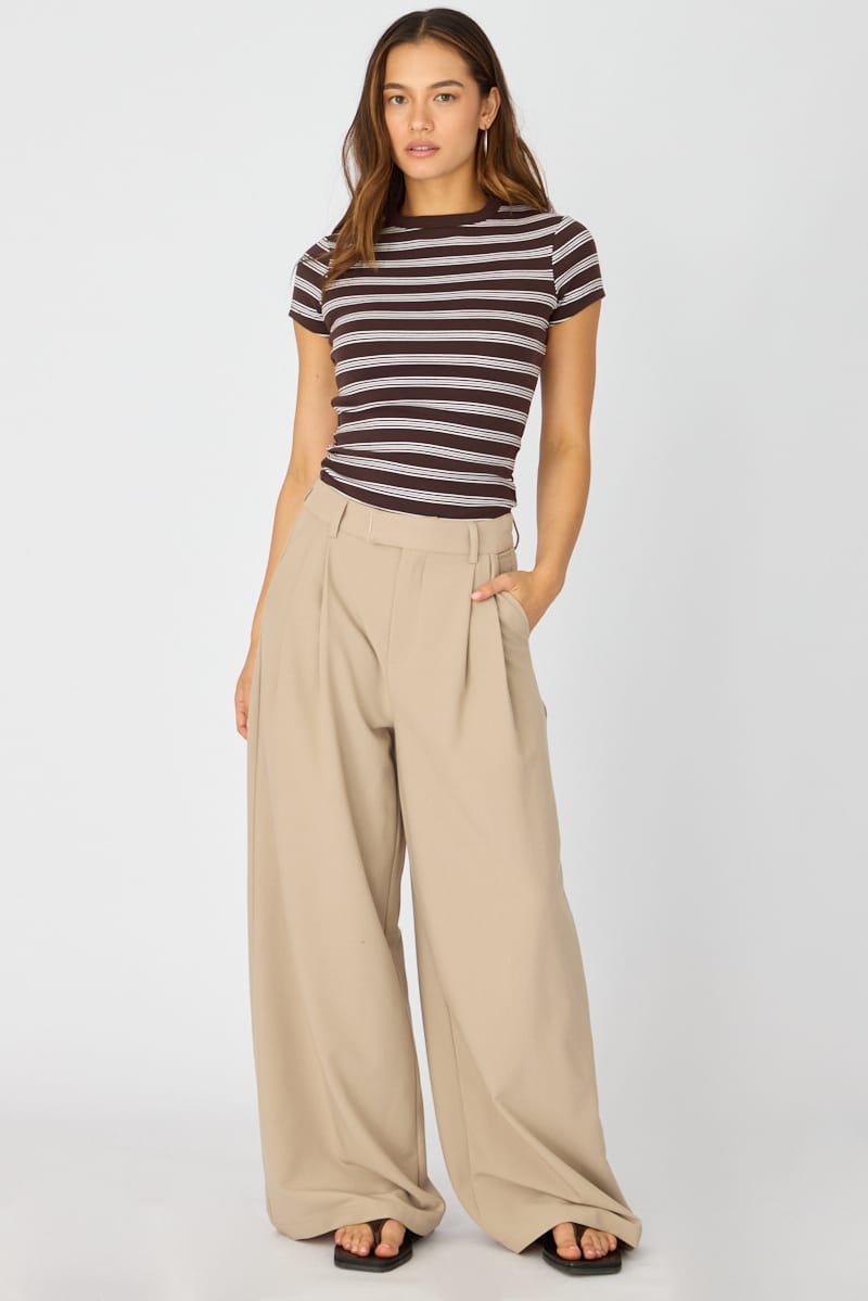 Brown Stripe Stripe Tshirt Short Sleeve for Ally Fashion
