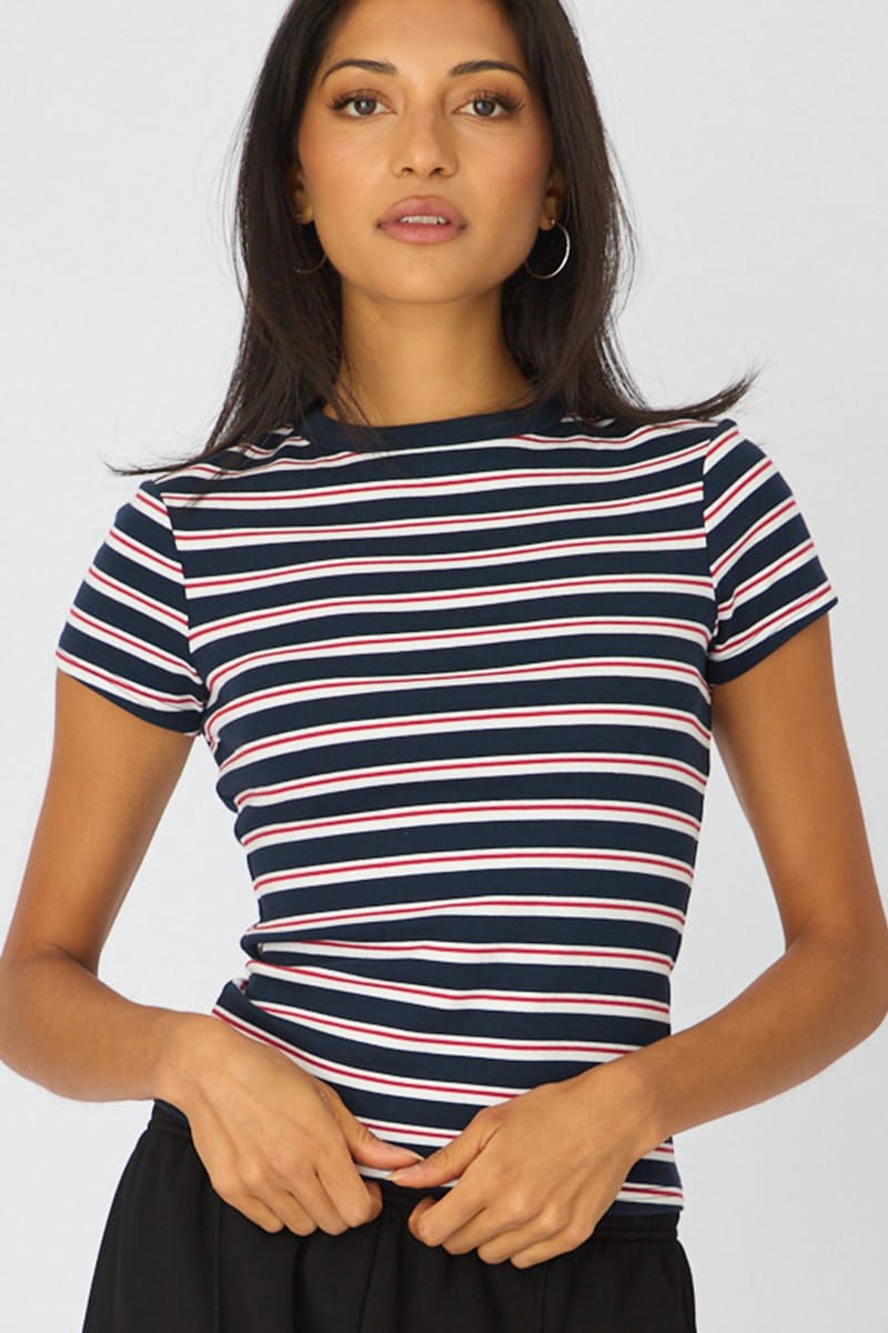 Blue Stripe Stripe Tshirt Short Sleeve for Ally Fashion
