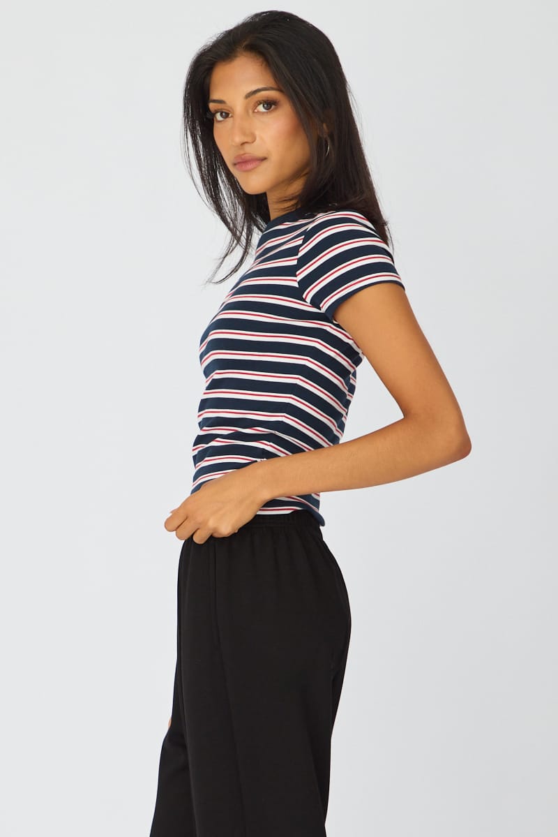 Blue Stripe Stripe Tshirt Short Sleeve for Ally Fashion