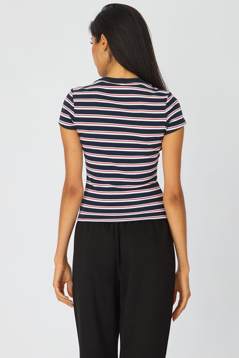 Blue Stripe Stripe Tshirt Short Sleeve for Ally Fashion