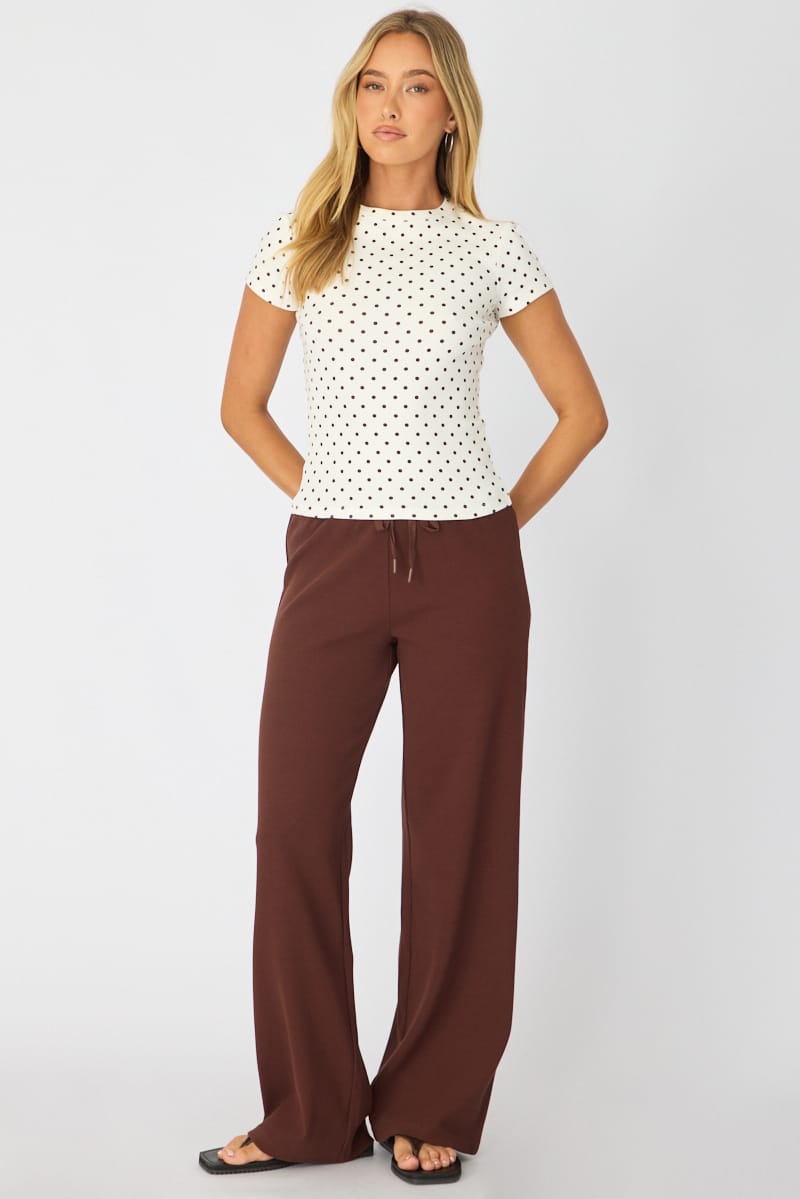 White Polka Dot T-shirt Short Sleeve Crew Neck for Ally Fashion