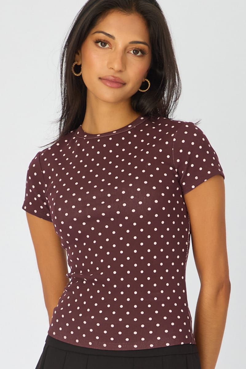 Red Polka Dot T-shirt Short Sleeve Crew Neck for Ally Fashion